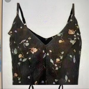 Cabi flowery pinstripe ruffle-front cami #3607